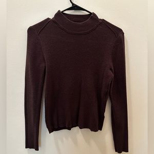 Thick knit cropped plum mock neck long sleeve